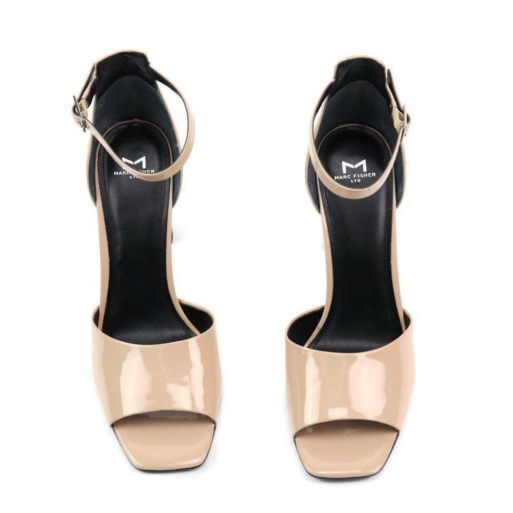 Marc Fisher Womens Harlin Sandals Beige Ankle Strap Peep Toe Block Heel 9.5 M - Picture 2 of 8